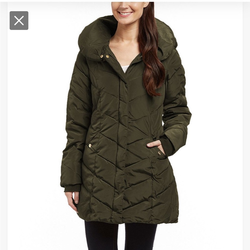 Steve Madden Chevron Packable Puffer Jacket with Hood in Olive Size-Small NWT